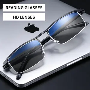 1 Pair 2-in-1 Progressive Multifocal Reading Glasses Unisex Lightweight Stylish Metal Semi-Rimless Design 100 to 400 Diopters for Sports Daily Use