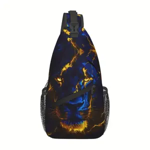 Crossbody chest bag, hiking backpack, golden crispy skin and lion shoulder bag, foldable, large capacity, stylish and durable, can be used for shopping, work, leisure travel, beach bag, fishing backpack