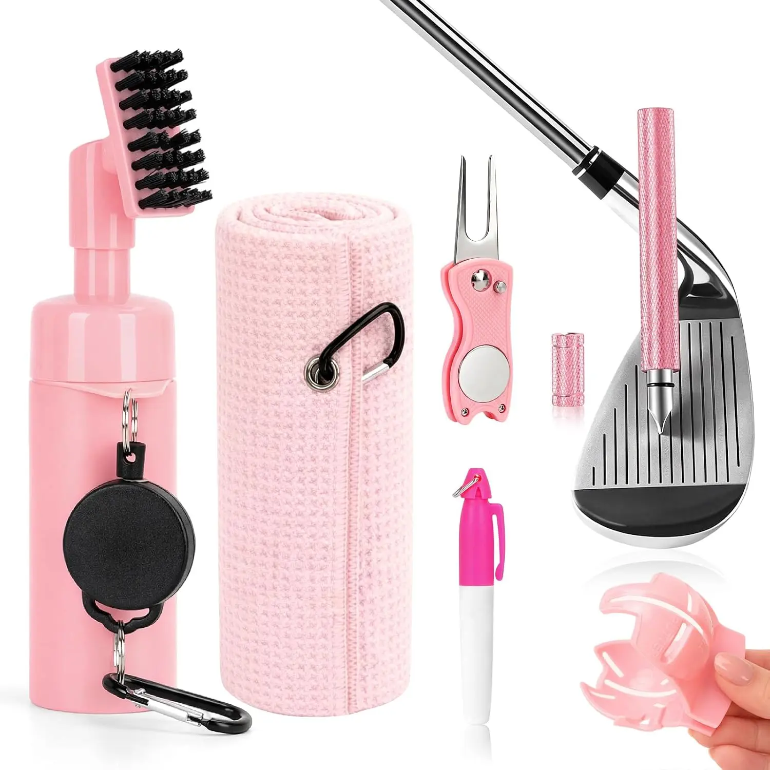 Golf Club Cleaning Kit,Golf Accessories,Golf Cleaning Kit with Golf Club Cleaner Water Brush,Towel,Divot Repair Tool, Sharpener,Golf Ball Alignment Complete Golf Kit
