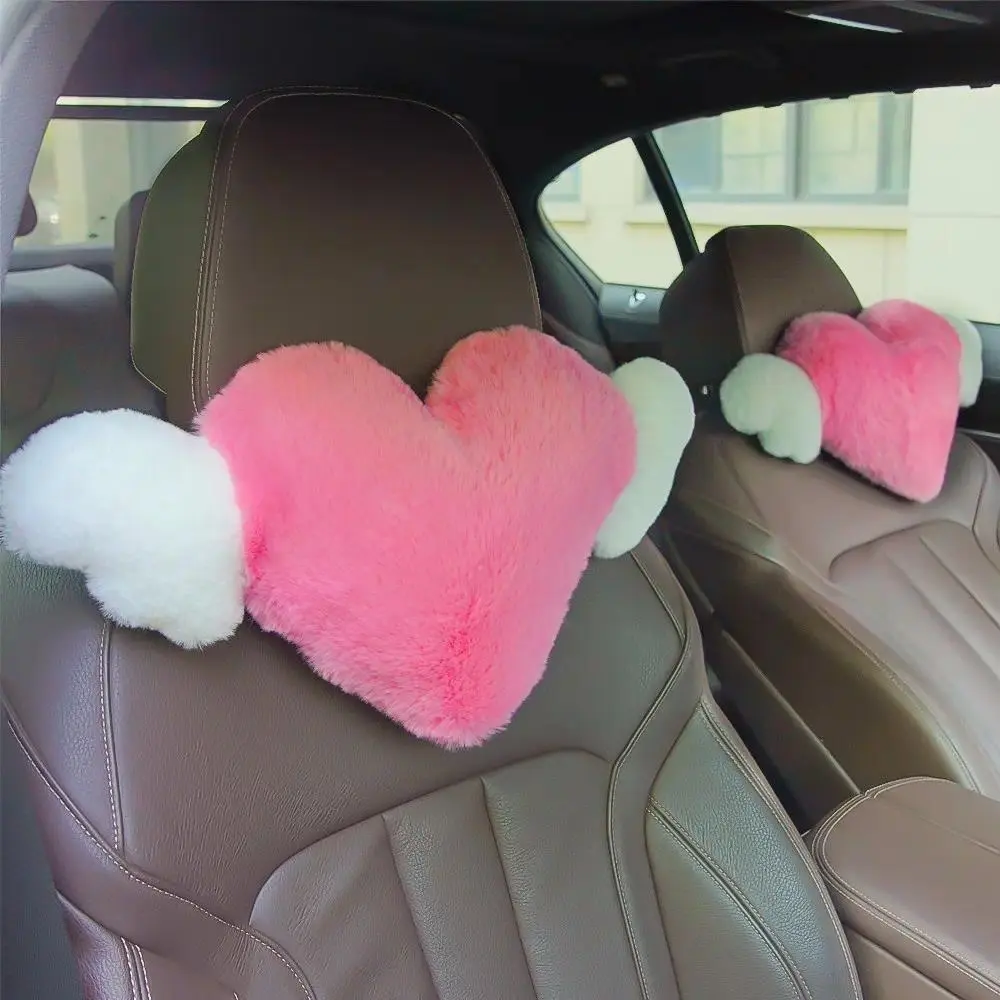 Cute Heart Shaped Car Headrest Pillow, Soft Plush Neck Support Cushion for Women & Girls, Comfortable Car Seat Neck Rest Accessory for Driving, Road Trips, Daily Commute, Travel and Car Interior Decoration