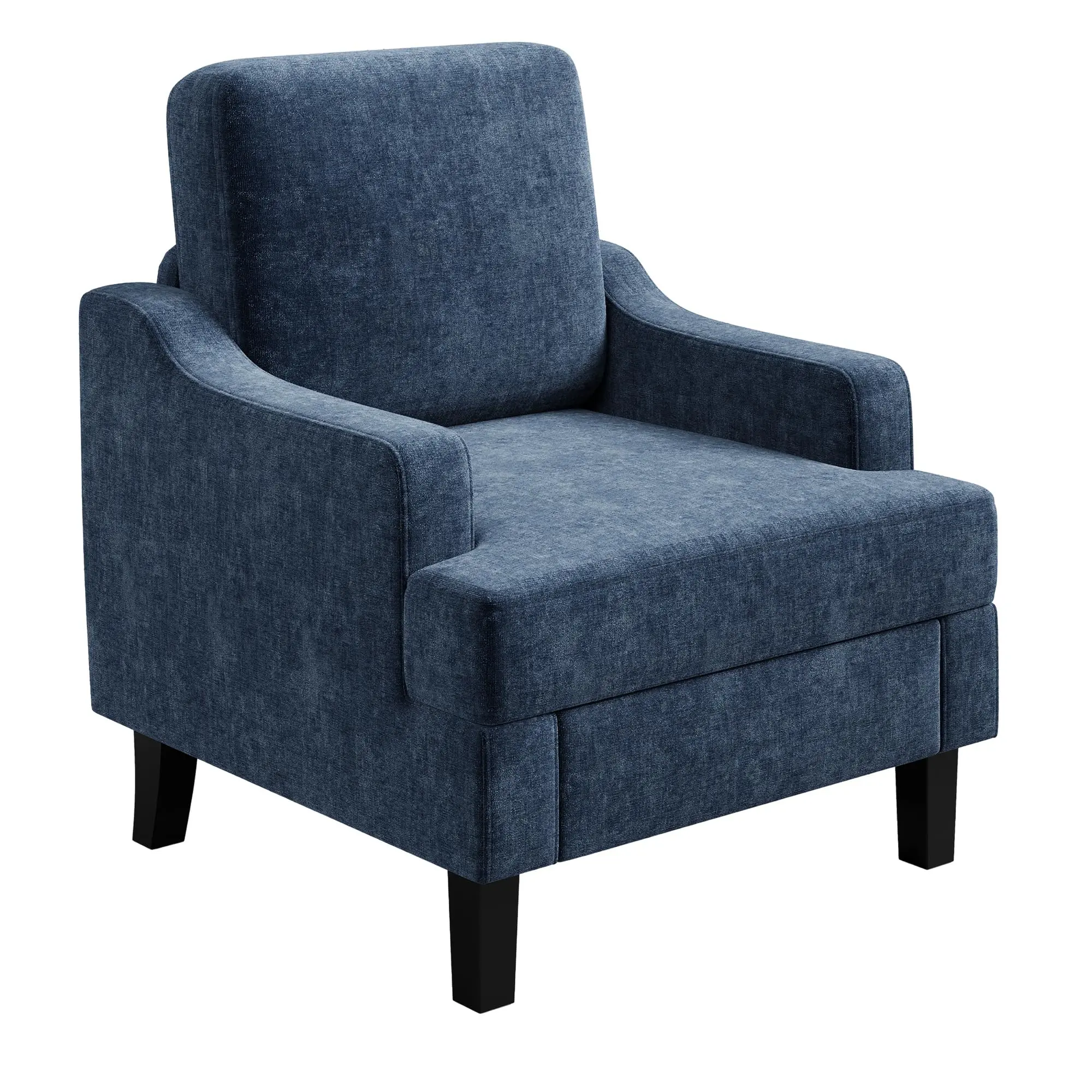 Chenille Scooped Accent Chair – Comfy Reading Armchair with Sturdy Wood & Iron Frame, Mid-Century Modern for Living Room, Bedroom, Reading Nook