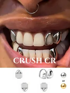 CRUSH CR Genderless Mix & Match Grillz Set, Gold/Silver Plated Teeth Caps Durable Removable Dental Jewelry for Everyday Streetwear and Edgy Styling