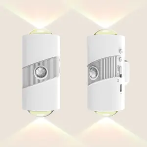 Motion Sensor Night Light, LED Night Lights with ,Dimmable Night Lamp,8 RGB Colors,Portable Rechargeable Night Light for Indoor,Hallway,Bathroom,Stairway Christmas Decor White 2 count