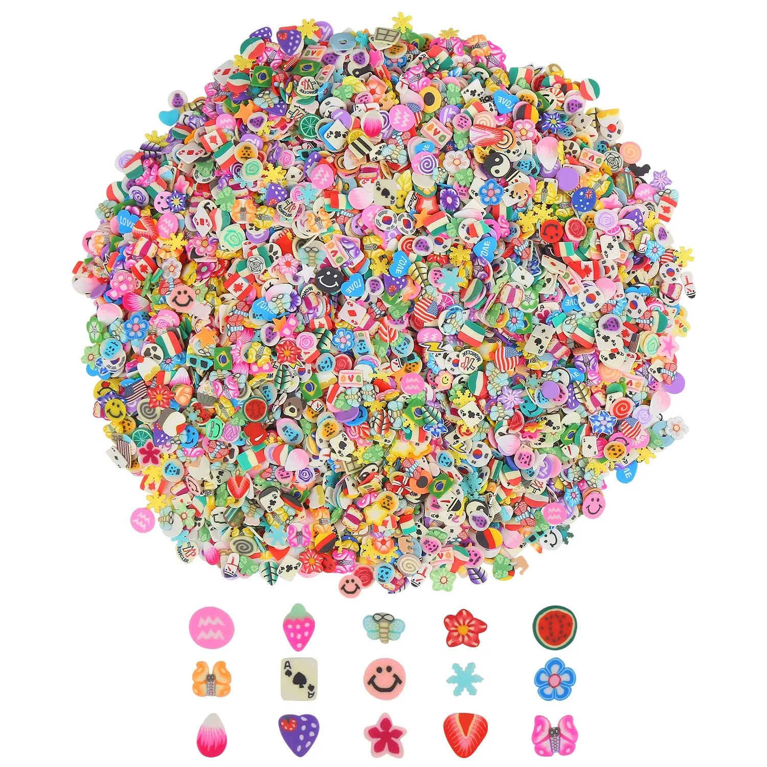 Nail Art 3D Assorted Fruit Animal Flower Polymer Clay Slices for Slime Craft 4500PCS 1/5 Inch