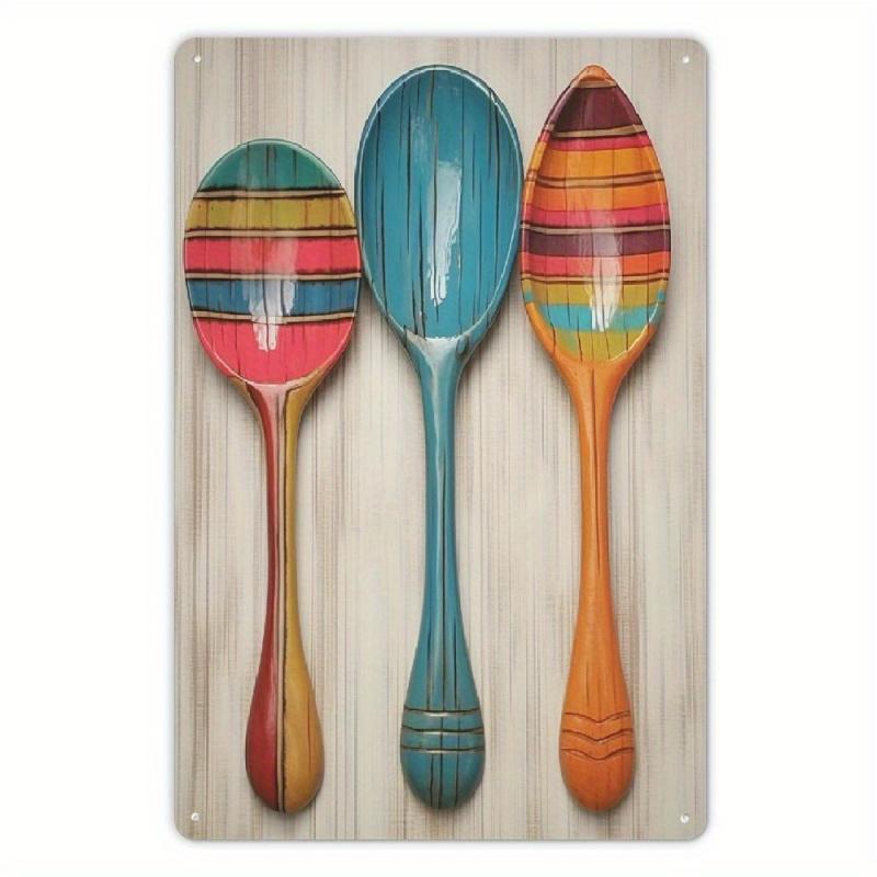 Wooden Spoon Pattern Metal Sign, Creative Spoon Wall Decor, Wall Art for Home Kitchen Dining Room Bar Coffee Shop