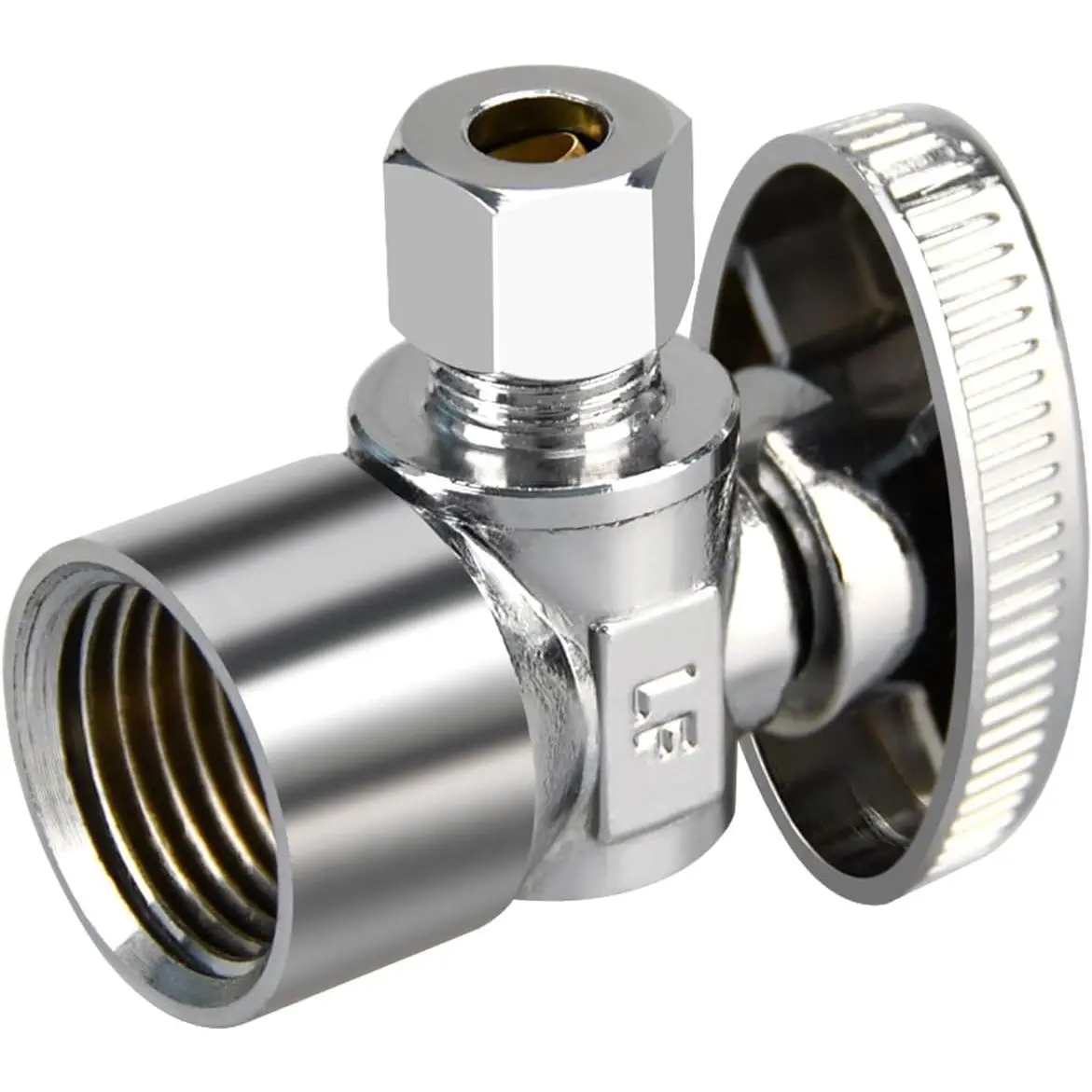 Chrome Brass Angle Stop Valve with NSF Certified Abs Handle, 1/2" FIP Angle Input, 3/8" OD Compression Single Valve for Kitchen Fixtures, Faucets