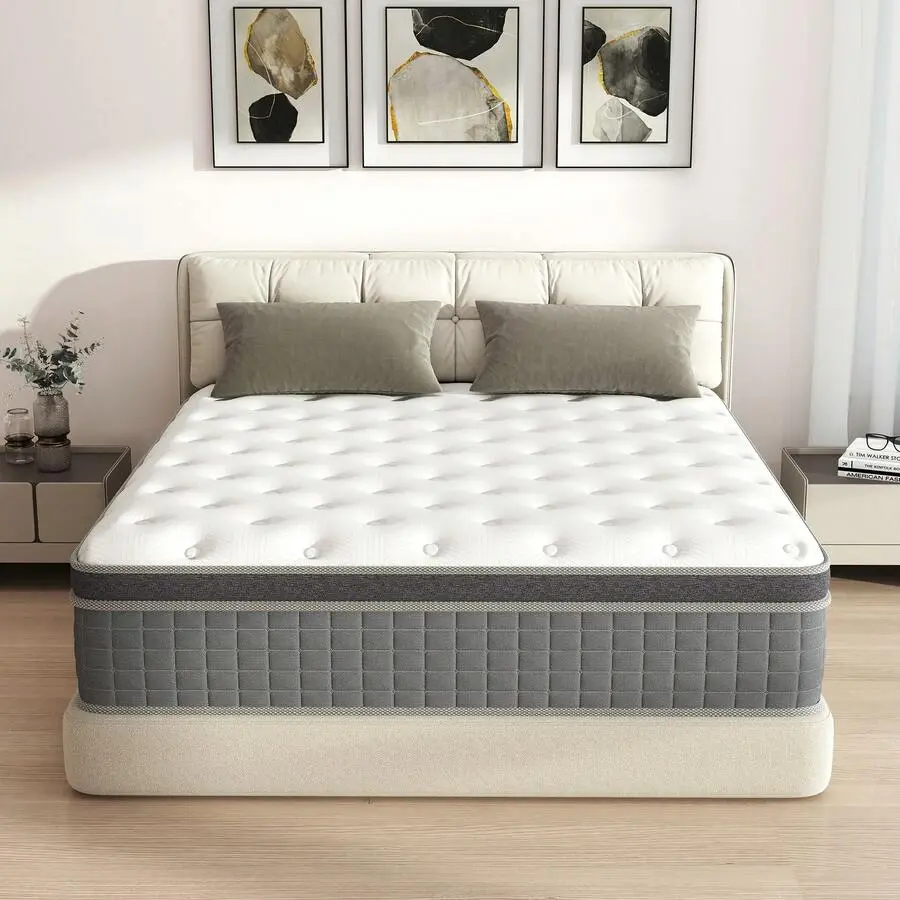 CertiPUR-US Certified Memory Foam Pocket Spring Mattress - 10, 12, 14 In Medium Firm, Twin, Full, Queen, King Sizes, Compressed In A Box Indoor Furniture