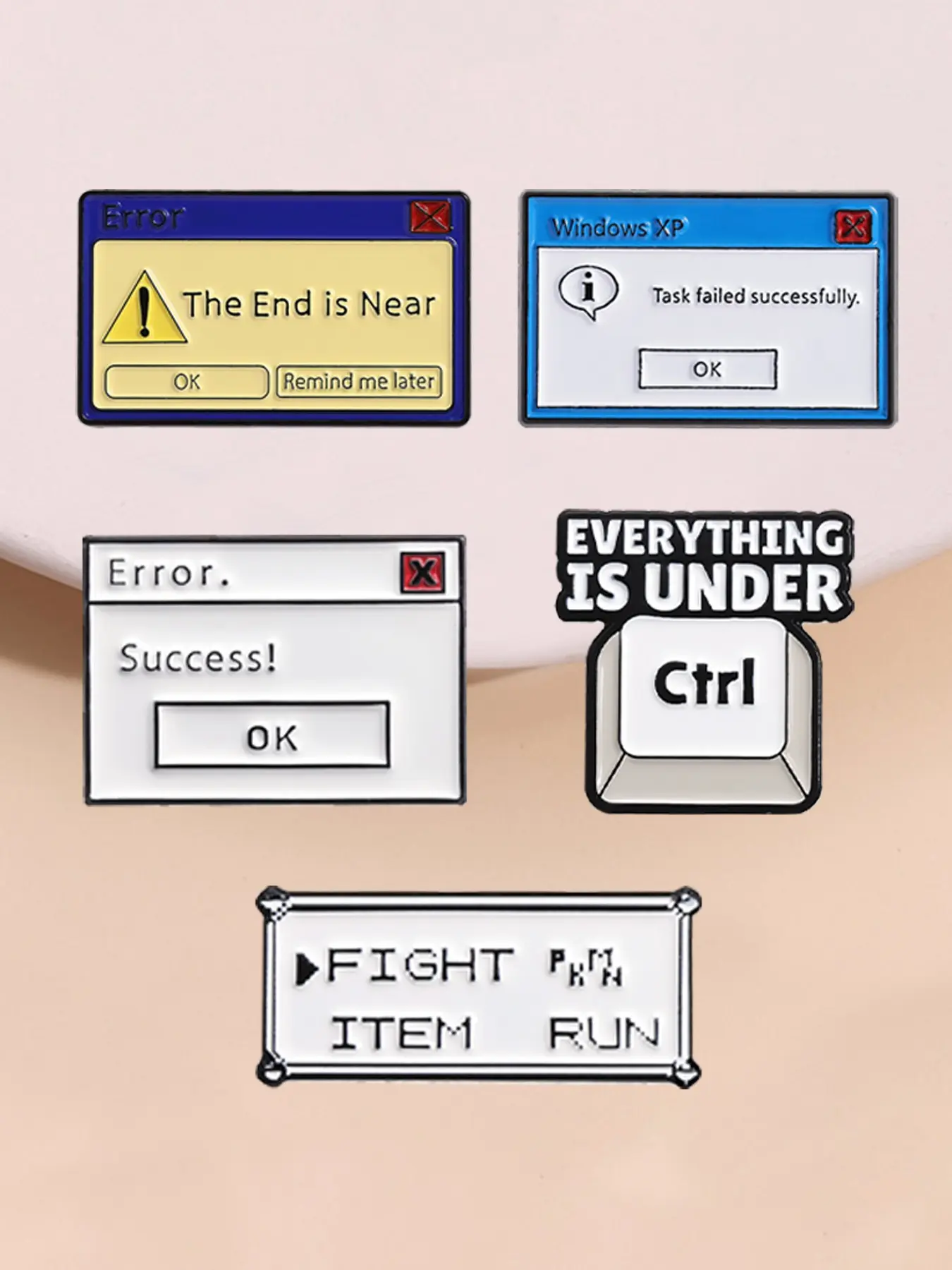 5-Piece Set Windows Error Message Enamel Brooch, Retro Computer Pop-Up Warning Window Rpg Game Menu Alloy Pin, Fashion Accessory