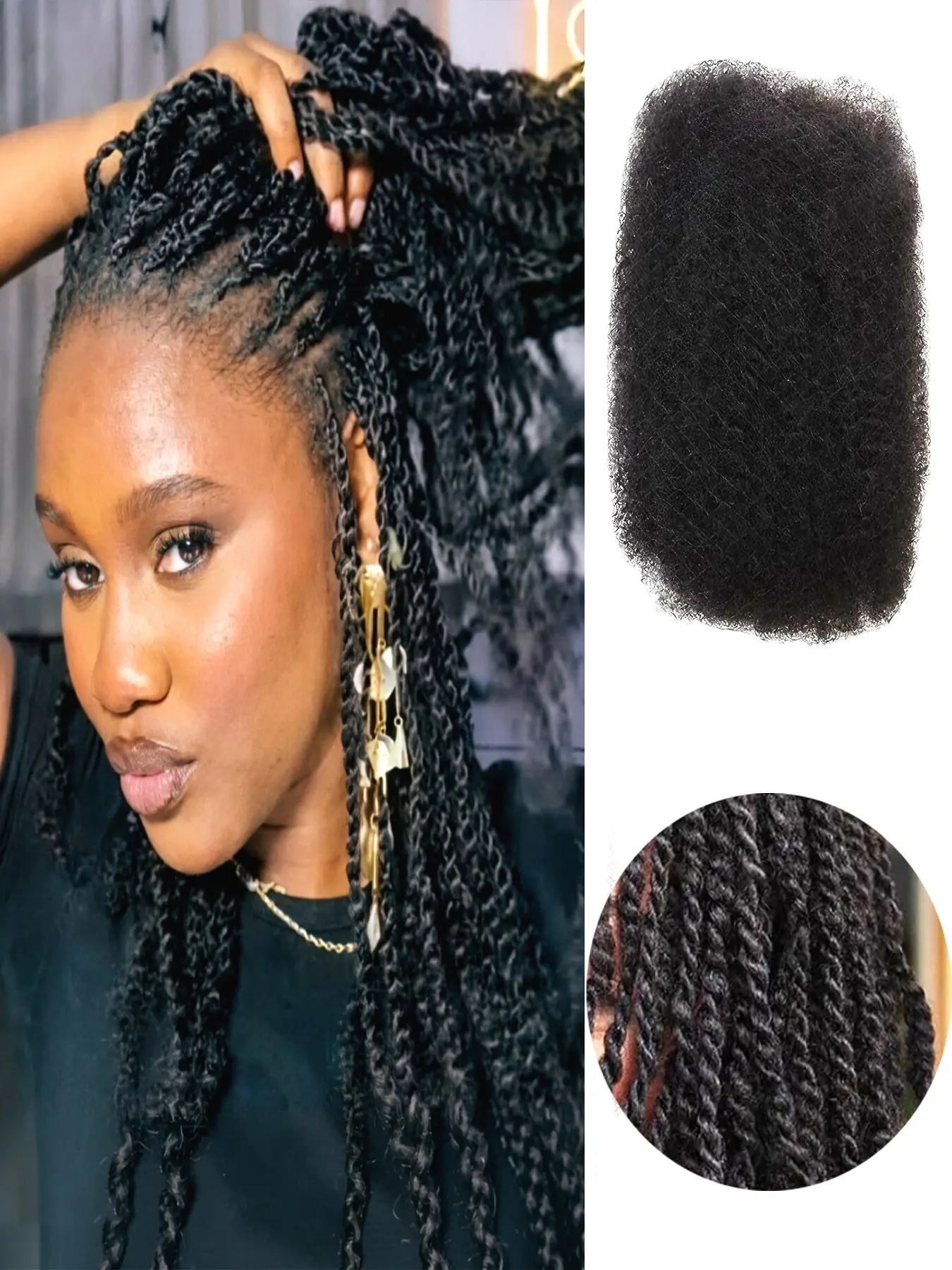 Brazilian Remy Hair Afro kinky Curly Bulk Human Hair For Braiding  30g/pc Natural Color Braids For Dreadlock