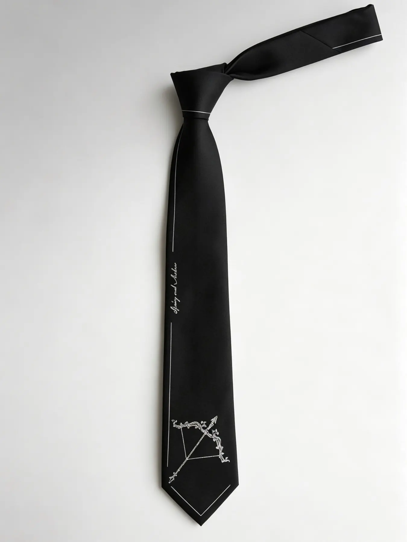 Original Designer 7cm Skinny Tie, 2400-Needle Jacquard Woven Necktie, Silver Thread Bow & Arrow Embroidered, Unisex Suit Uniform Accessory, Gift Box Included
