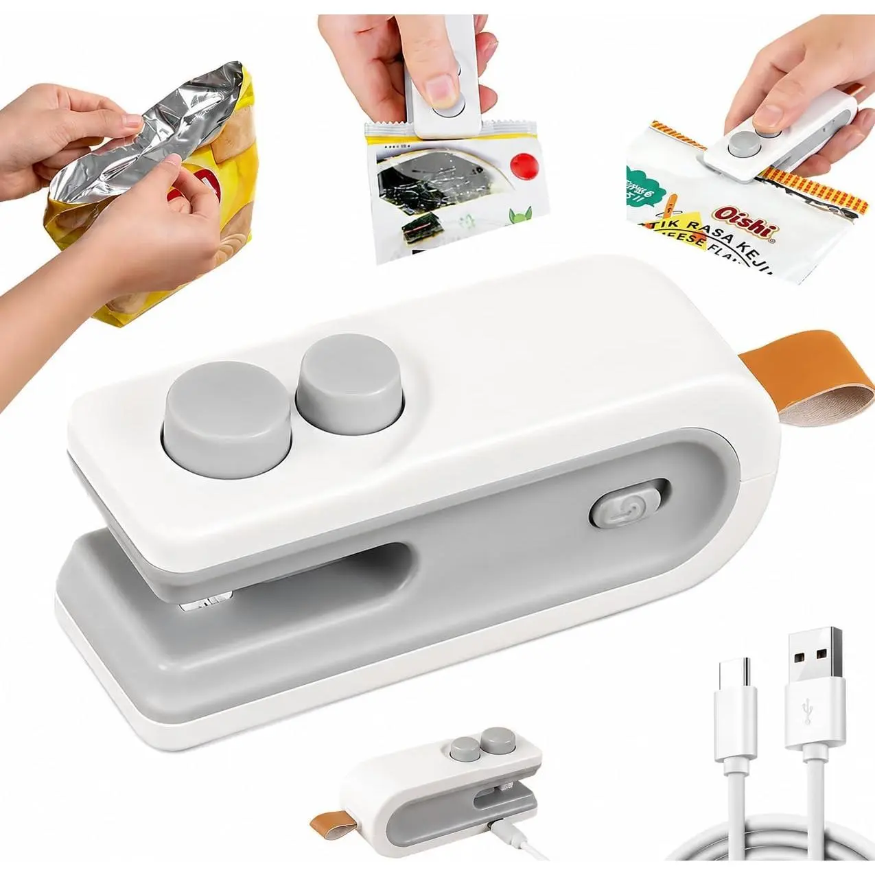 2-in-1 Mini Bag Sealer with  USB-C Rechargeable Chip Bag Resealer | 2-in-1 Sealer and  Designed for Snack Bags  in About USB-C Rechargeable  and Portable Design