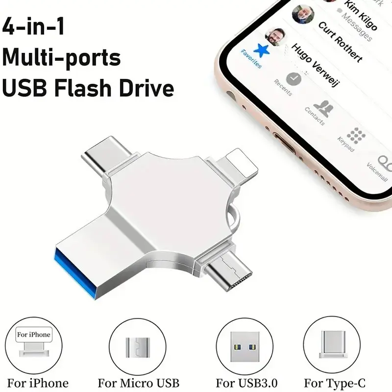 High-Speed Flash Drive for iPhone & Type-C & Android & Computer, USB 3.0 External Drive, Memory Stick Photo Stick Thumb Drive Pen Drive, Plug and Play with App, 64GB 128GB 256GB 512GB 1TB Portable Backup Storage