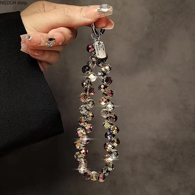 Mobile Phone Wrist Strap - Crystal Rhinestone Beaded Charm Black Lanyard, Purple Colorful Lanyard, Tender Pink Adjustable Hand Chain, Trendy Bling Sports & Outdoor Accessories for Women