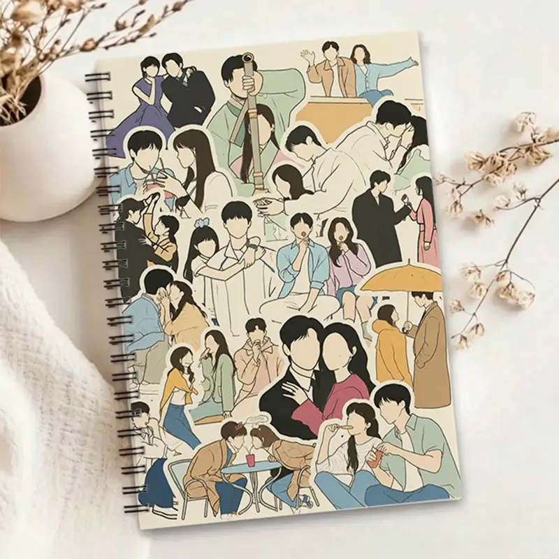 1pc Korean Drama CP Romantic Scene Notebook, with Multiple Classic Korean Drama Couple Interaction Scenes Printed on Inner Pages, Ideal for K-drama Fans to Record Daily Life, Perfect Creative Collage Material Book for Journal Love