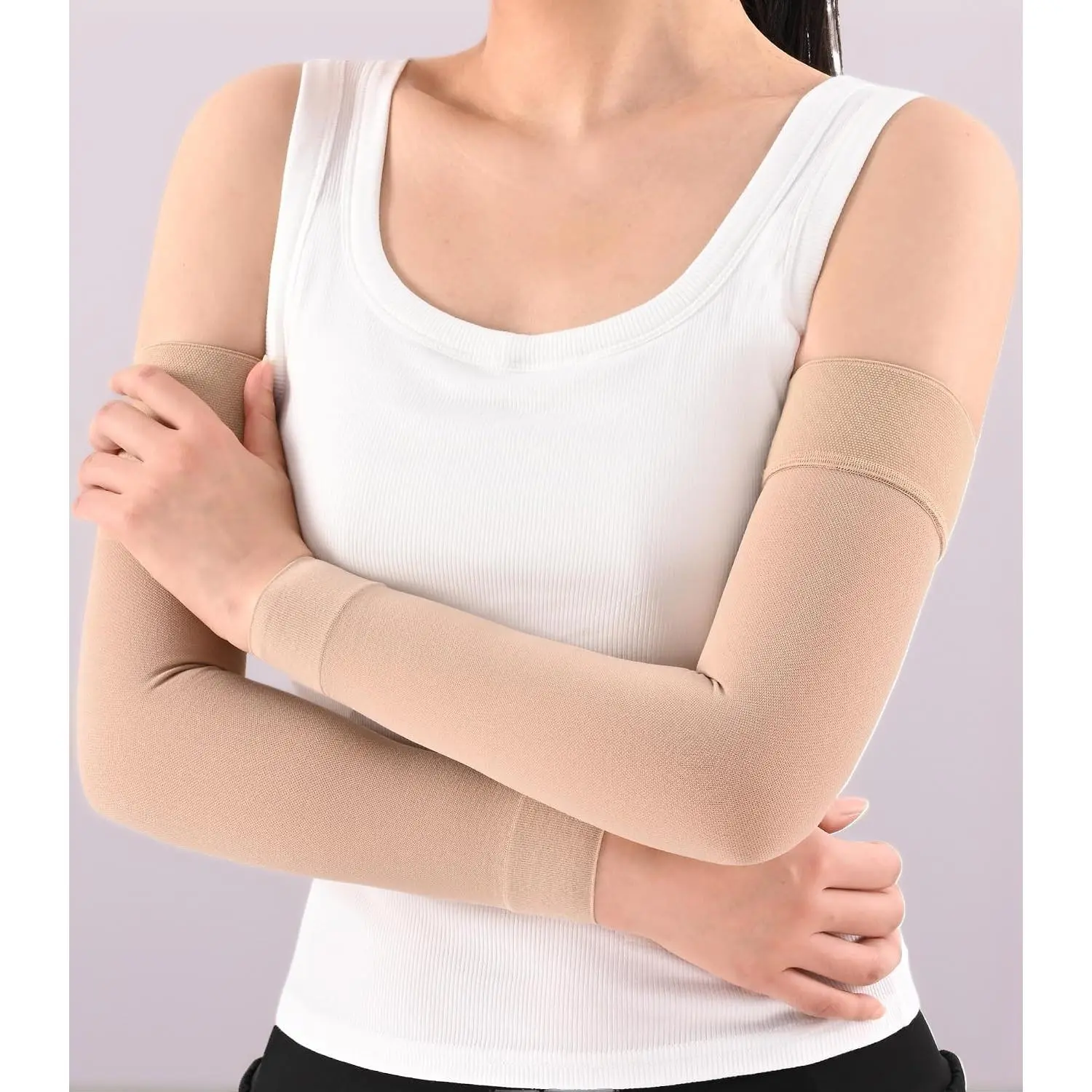 Unisex 1-Pair Medical Care Compression Arm Sleeves for Adults, No Palm Cover, Graduated Pressure Support for Lymphedema Recovery, Breathable Arm Brace