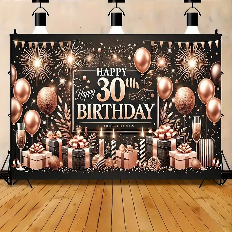 30th Birthday Party Backdrop Banner - Print, Lightweight Rectangular Premium Polyester Fiber Photography Background, Photo Booth Prop, Wall Decor for Anniversary, Holiday Parties (Indoor Outdoor Use)
