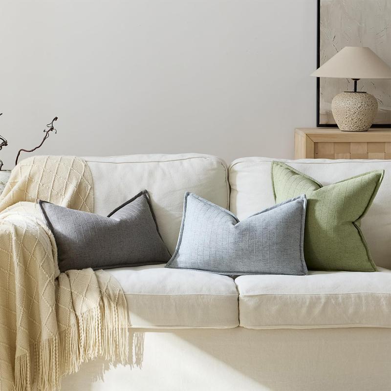 18x18 Pillow Covers Sage Green Pack of 2 Farmhouse Boho Neutral Accents Striped Textured Square Decorative Throw Pillow for Living Room Couch Bed Home Decor