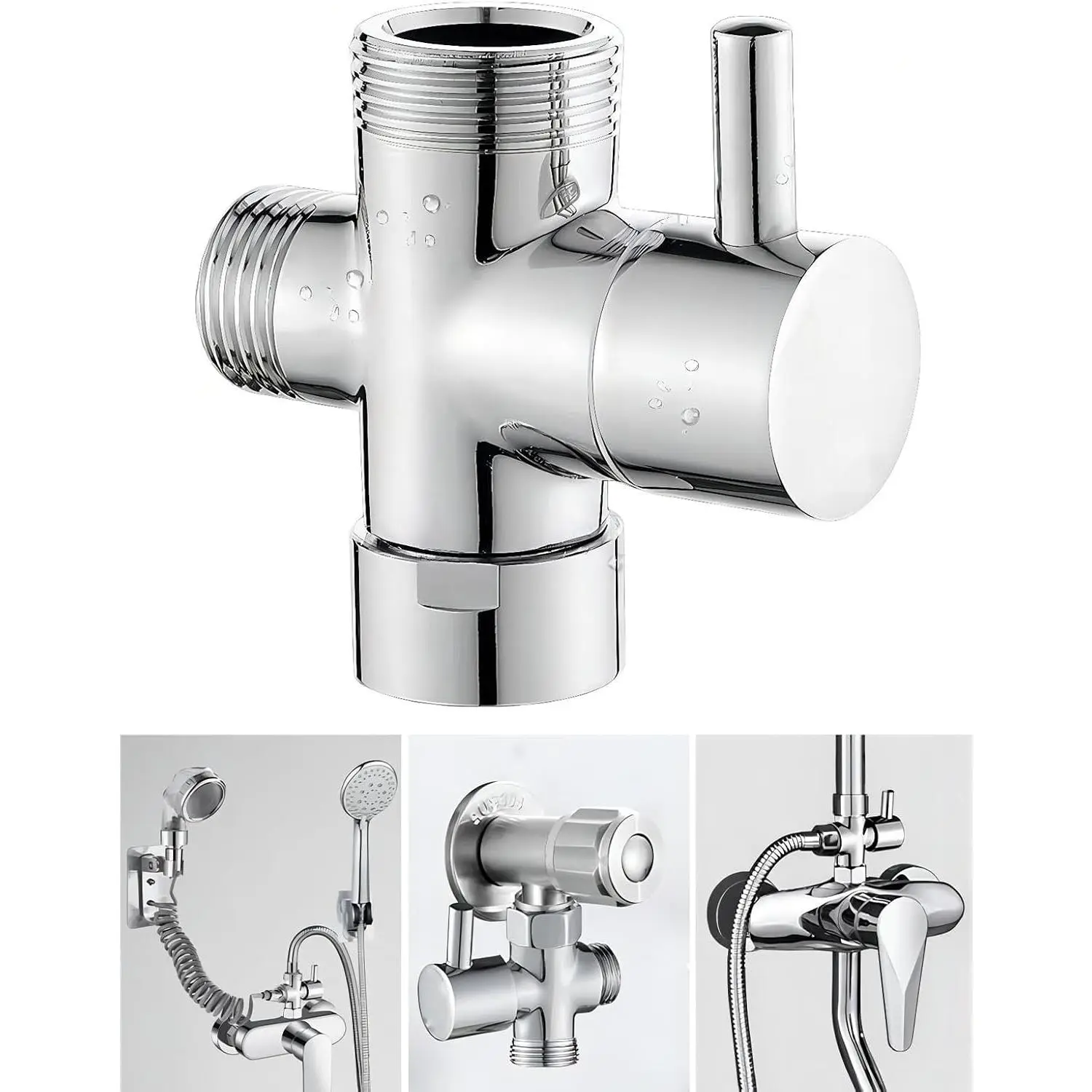 G1/2 Shower Diverter Valve,Solid Brass Shower Arm Diverter,3-Way  Shower System  Part(Chrome)