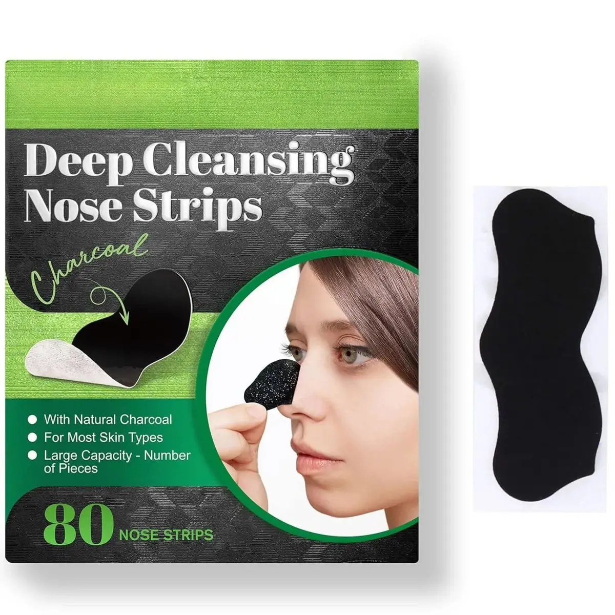 80Pcs Natural Charcoal Nose Pore Strips Blackhead Remover Deep Cleansing Minimize Pores For All Skin Types Instant Unclogging #PoreStrips #NoseStrips #BlackheadRemover #CharcoalSkincare