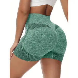 Yoga Shorts, Women's Solid Color Waist Stretchy Butt Lifting Fitness Cycling Bike Shorts, Fitness Apparel, Activewear Bottoms, Sporty Style, Seamless Design, Breathable, Stretch, Women's Activewear, Athletic Shorts, Gym Goers