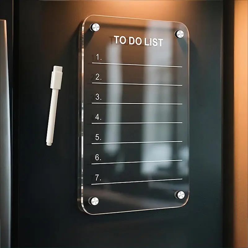 Magnetic Acrylic Refrigerator Message Board Set, Erasable Acrylic Planner, Todo List Display Board, Magnetic Writing Dry Erase Board, Transparent Whiteboard