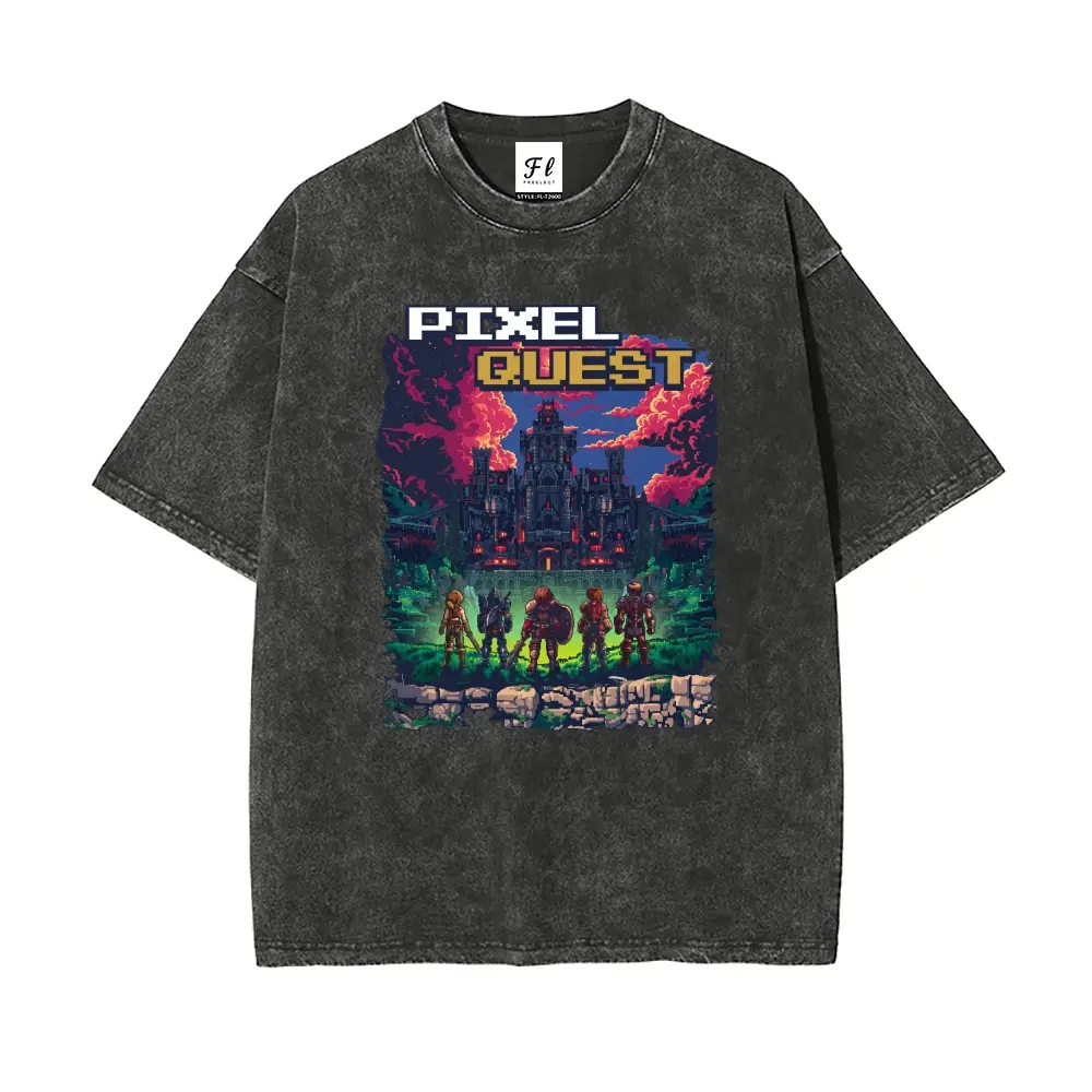 Pixel Quest Shirt Acid Wash Cotton Tee Shirt Favorite Shirt Tee Y2K Casual