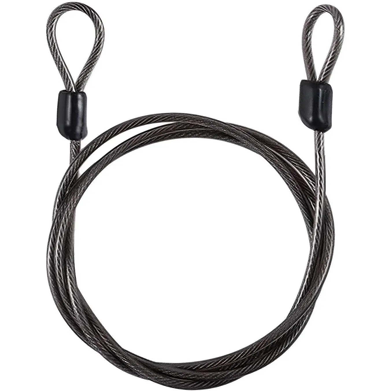 Steel Vinyl Coated Safety  Lock with Double Loop - 6.6ft x 2.5mm Steel  Rope - Black