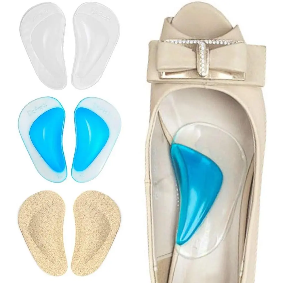 Arch Support Shoe Insoles for Flat Feet, Gel Arch Inserts for Plantar Fasciitis, Adhesive Arch Pad for Relieve Pressure and Feet Pain - 3 Pairs (Beige+Blue+Clear, 3 Count)