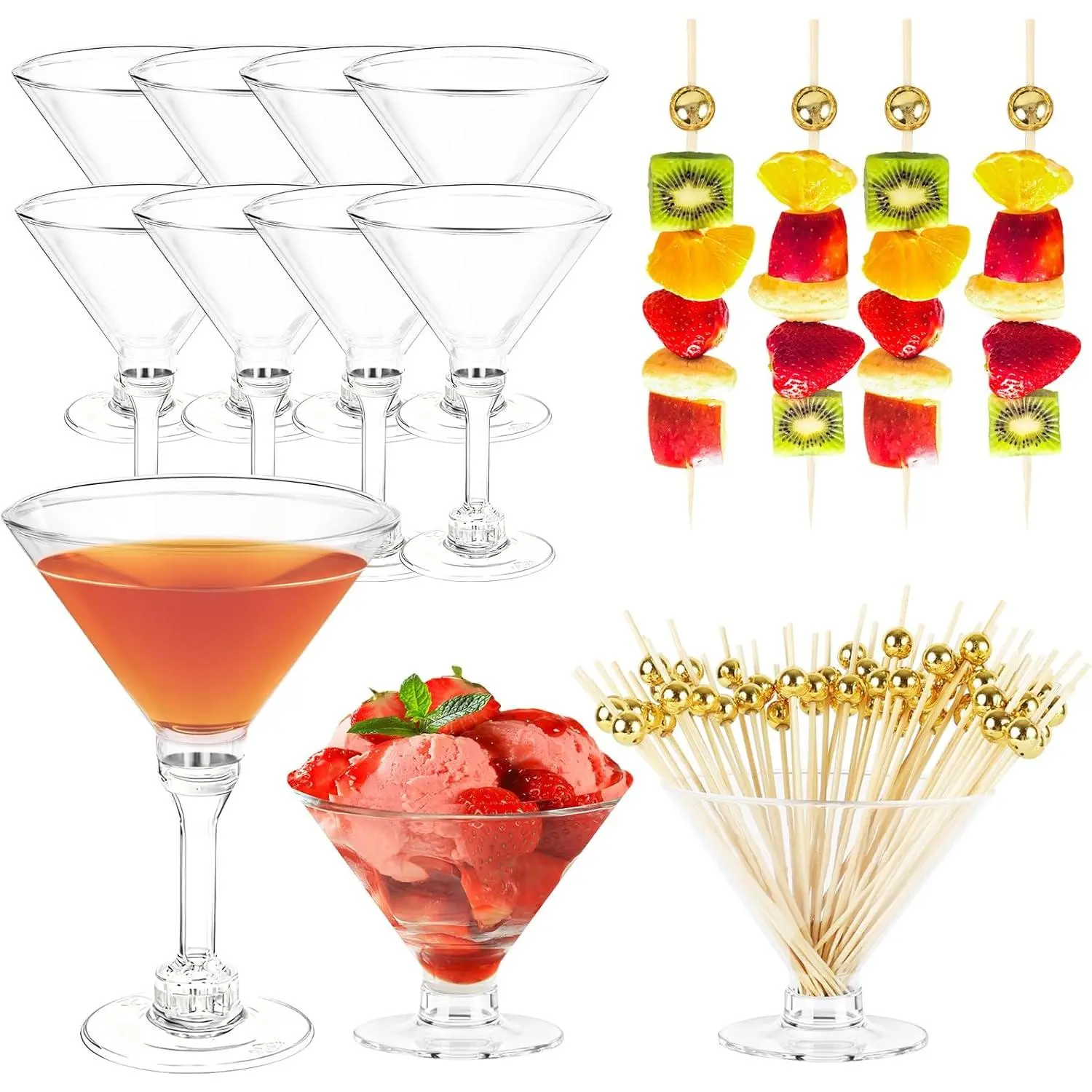 25 Pack Plastic Martini Glasses, 5 Oz Disposable  Glasses, Plastic Margarita Glasses, Tall Stemed  Glasses for Valentine's Day Easter Party Btirhday Wedding and  Events