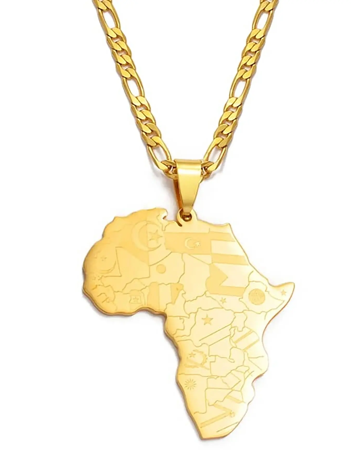 1pc Silver Color/Gold Color Africa Map With Flag Pendant Chain Necklaces African Maps Jewelry for Women Men
