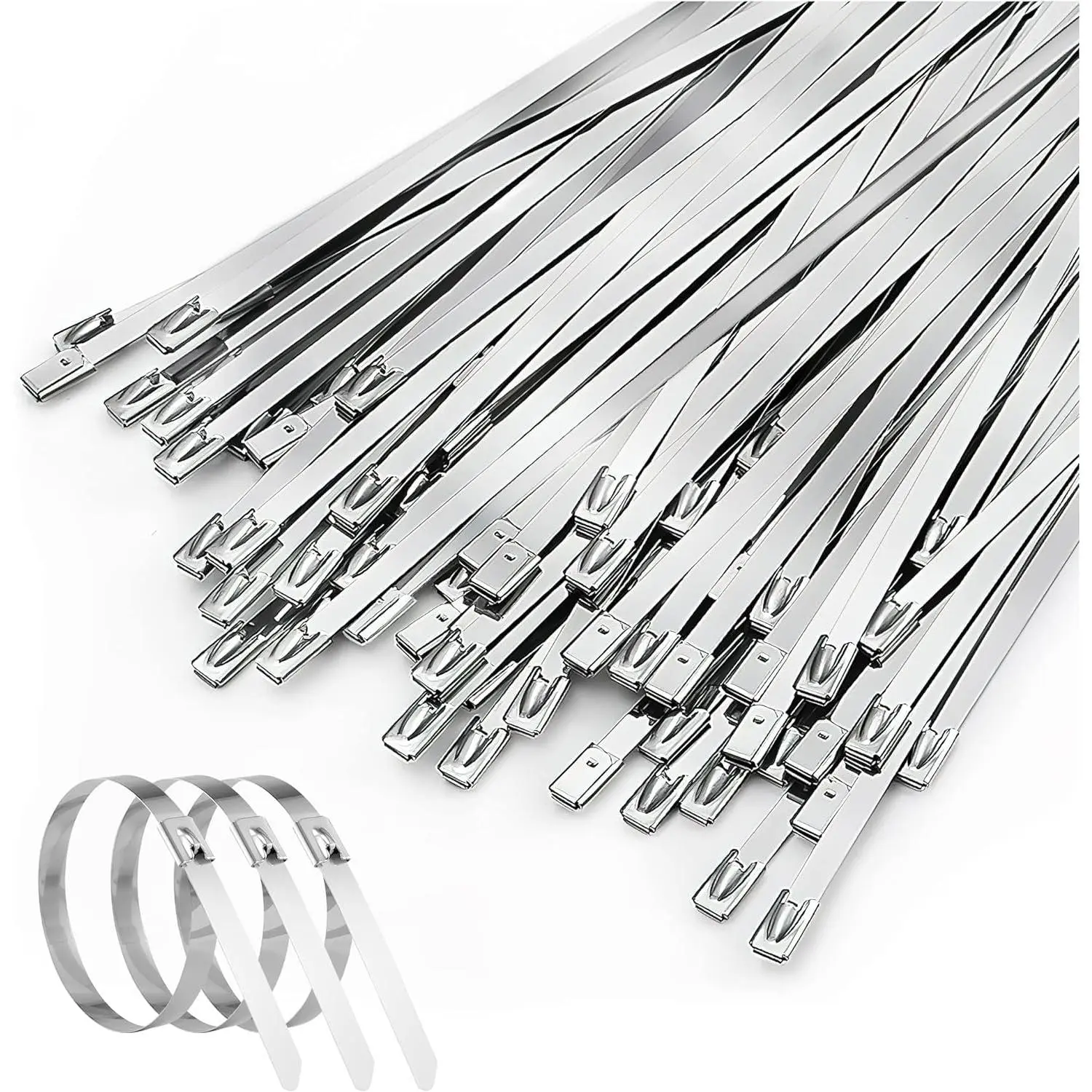Stainless Steel Zip Ties 11.8 inch 100 count, 304Stainless Steel Metal Zip Ties Multi-Purpose Heavy Duty Self-Locking  Ties for Machinery, Fence, , Farms, Cables, Pipesas Well
