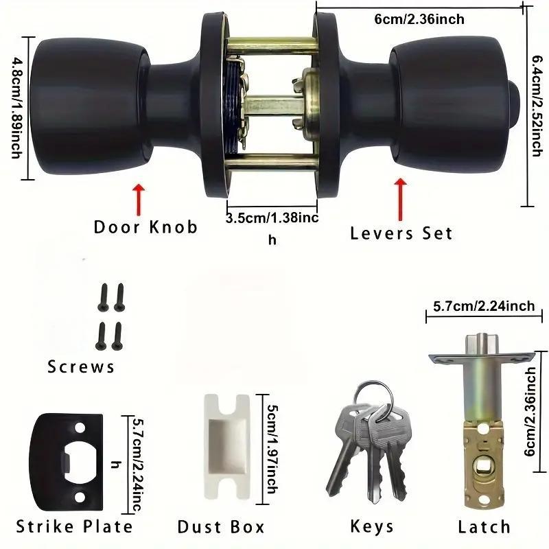 Door Knob with Lock and Key, Round Ball Lock Interior/Exterior Door Knob, Door Hardware for Bedroom Or Bathroom