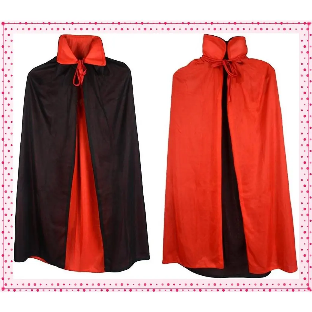 Reversible Black Red Vampire Cloak with Stand Collar, Double-Layer Hooded Cape for Halloween Costume Cosplay, Devil Pirate Demon Gothic Masquerade Party Christmas Dress Up and Stage PerformanceGift