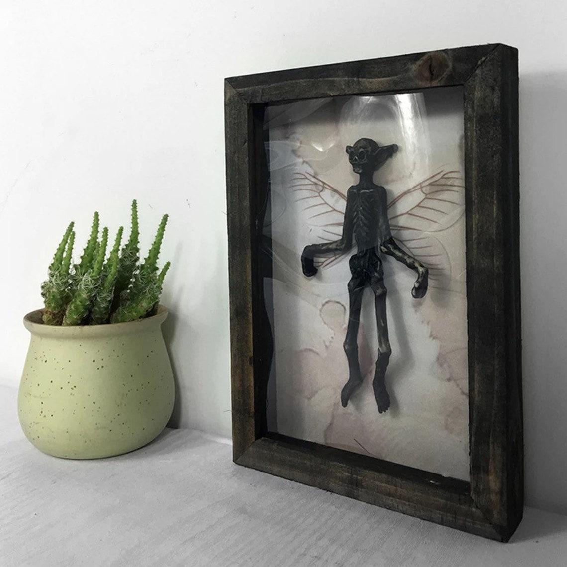 Gothic home decor Mummified fairy Fairy skeleton Witchy decor Fairy specimen Statue Picture Frames Display Painting 2023