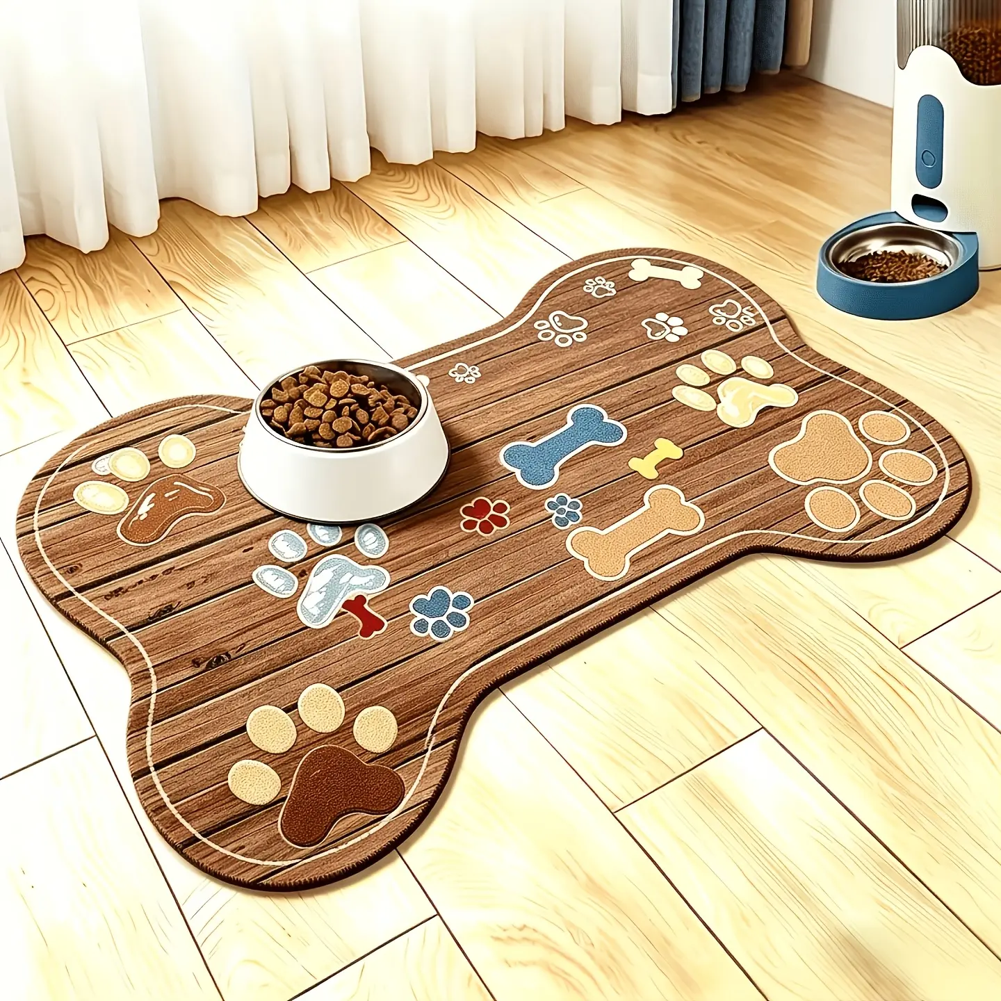 [Pet Feeding Mat] Stylish and Fashionable Large Pet Feeding Mat - Non-Slip, Quick-Drying, Stain-Resistant Geometric Fishbone Paw Print Dog Bowl Mat - Durable Polyester Pet Food and Water Bowl Mat, Suitable for Small to Medium Dogs, Easy to Clean