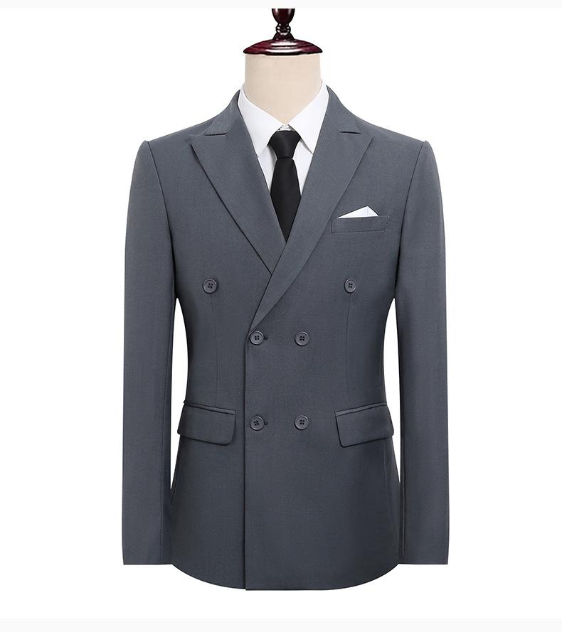 Men's Slim Fit Double-Breasted Suit  Peak Lapel Business Formal Groom Wedding Blazer With Side Vents