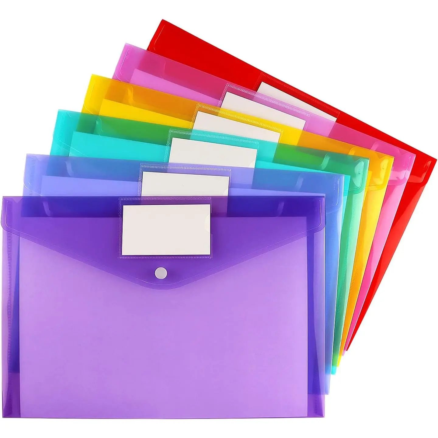 6 Pack Clear Document Folders Plastic Envelopes, A4 Size, 6 Colors | Poly Envelopes File Envelopes with Label Pocket and Snap Button, for  Work Office Organization