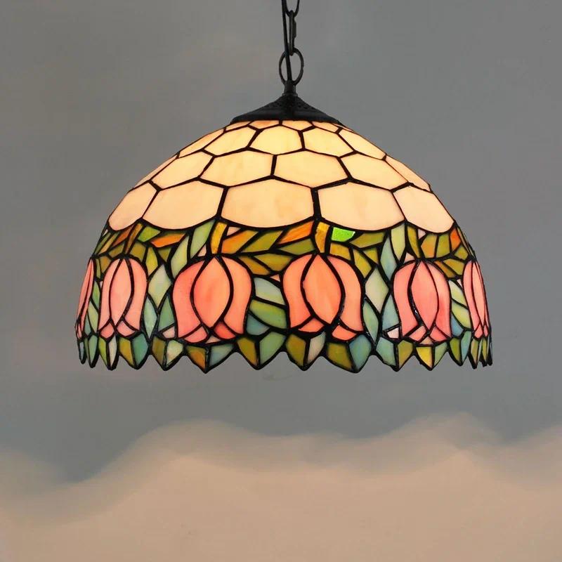 European-style vintage Tiffany colored glass bar restaurant chandelier creative country-style glass lantern