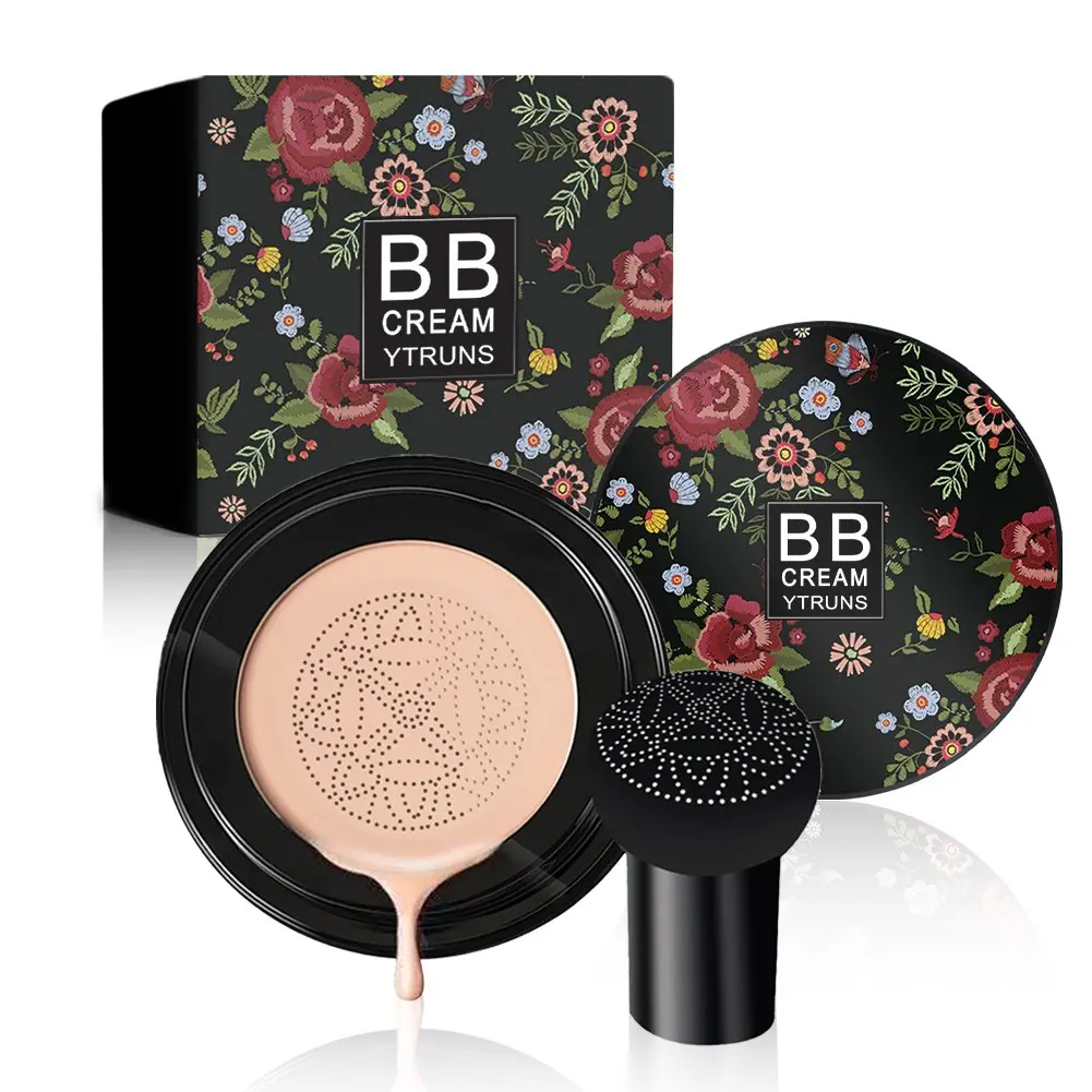 Mushroom Head Air Cushion BB Cream, Premium BB Cream, Cushion Foundation with Mushroom Puff, Concealer Base for Facial Imperfections, Brightening Natural Nude Finish, Even Skin Tone Face Makeup for Daily Wear, Party