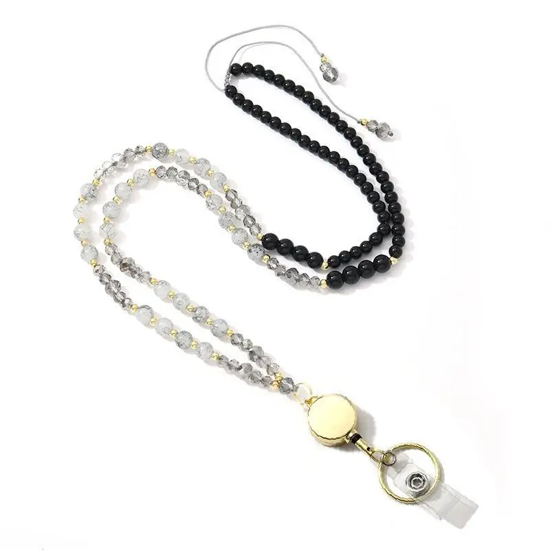 3-in-1 Braided Cord Beaded Lanyard Necklace - Lightweight Retractable Badge Reel, Hands-Free Strap for Phone, Keys, ID Badge, Fashion Decorative Accessory for Office, Adults, Classmates, All Seasons Bag Charm