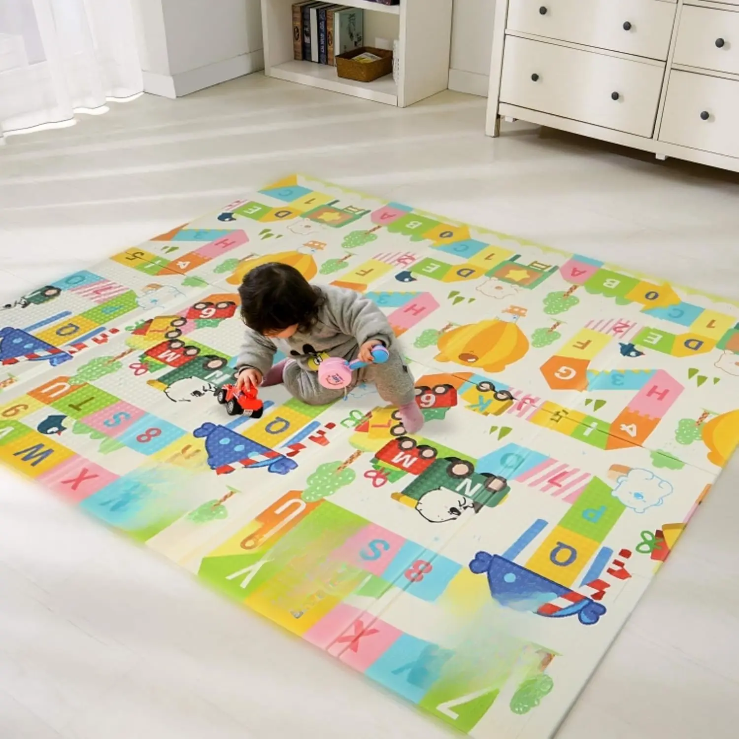 Large Size Waterproof Foldable Baby Play Mat - 70" x 78" Crawling Mat for Babies - Maze & Bears Design