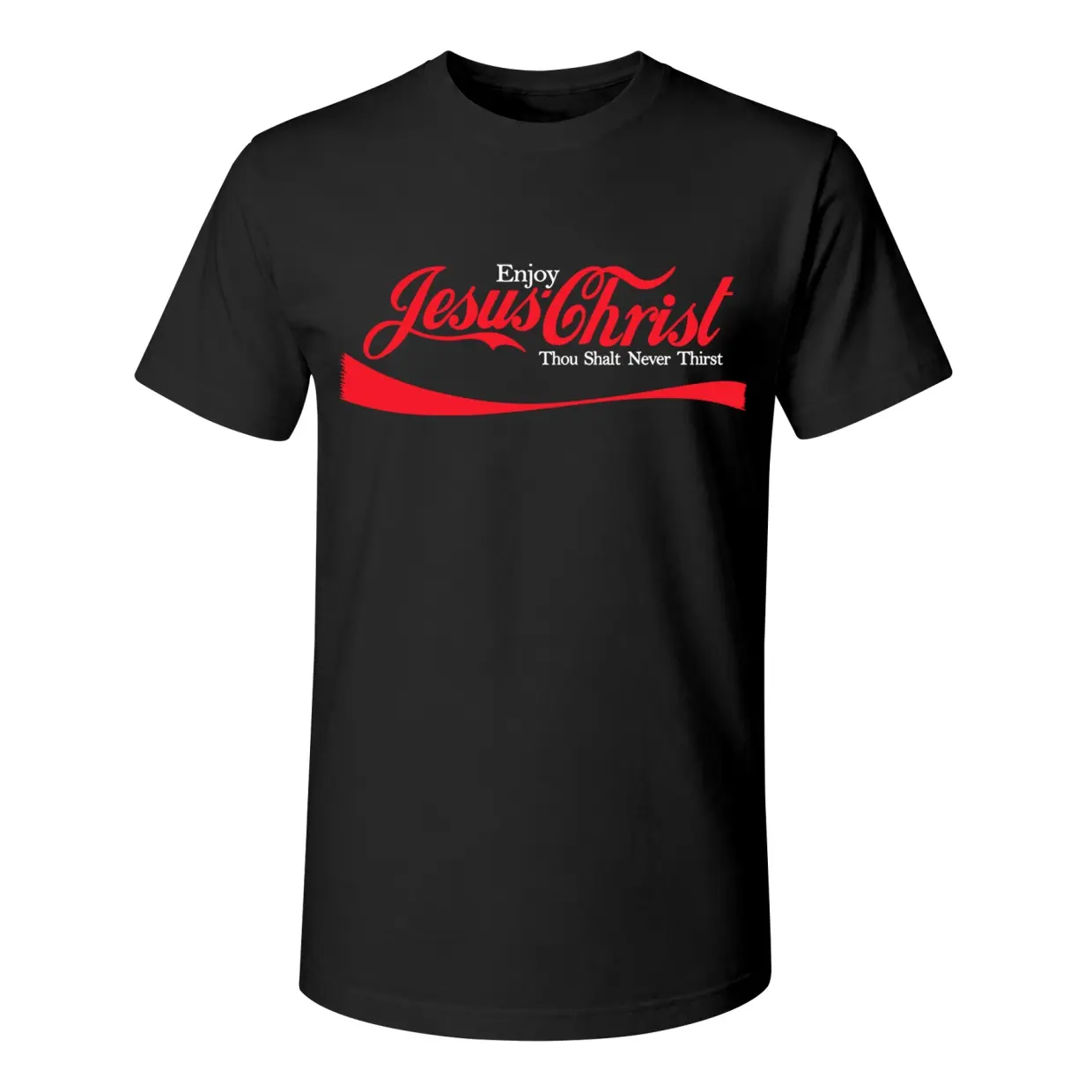 Men's "Enjoy Jesus" Graphic T-Shirt in 100% Cotton, Retro Christian Slogan Streetwear Top with Loose Fit and Short Sleeves, Round Neck, Retro Print, What Would Jesus Do Slogan Men's Short-Sleeve T-Shirts
