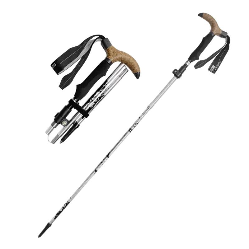 Outdoor T-shaped mountaineering stick Aluminum alloy ultra-short curved handle folding stick Off-road climbing Hiking Multifunctional cane Outdoor