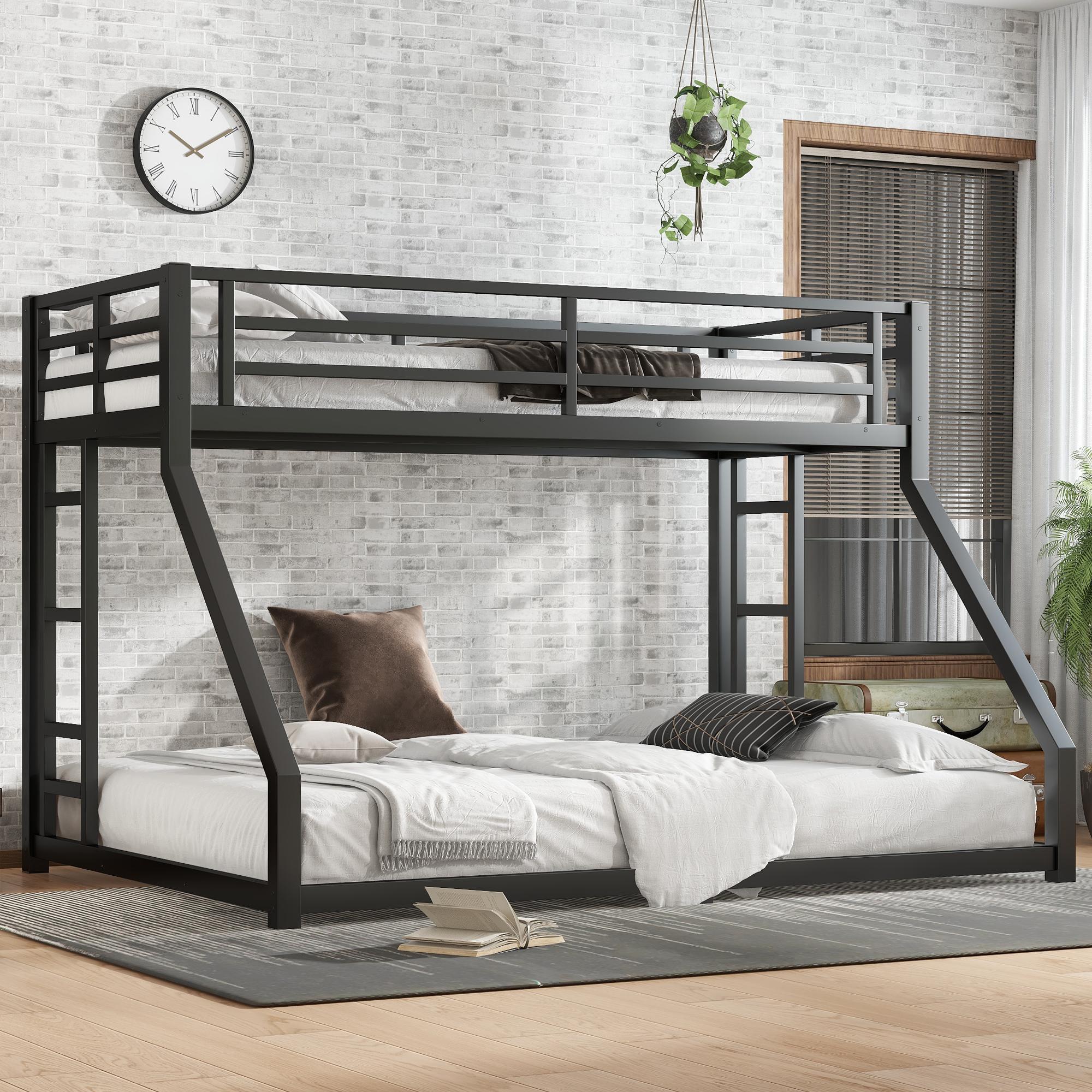 [Bellemave]Metal Twin XL over Queen Bunk Bed for Teens and Adults,Noise Reduced/No Box Spring Needed, Black