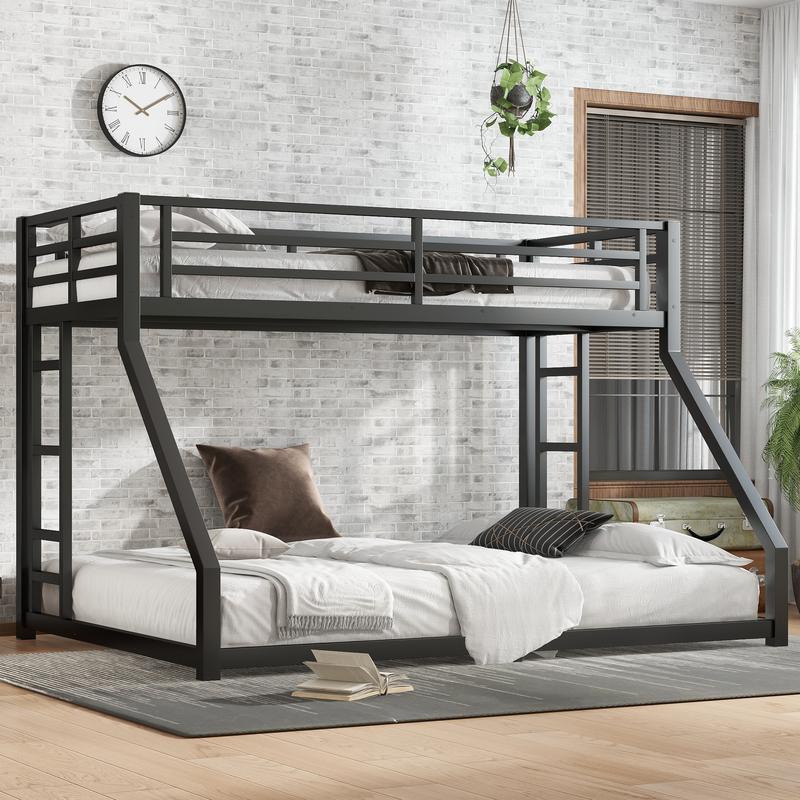 [Bellemave]Metal Twin XL over Queen Bunk Bed for Teens and Adults,Noise Reduced/No Box Spring Needed, Black