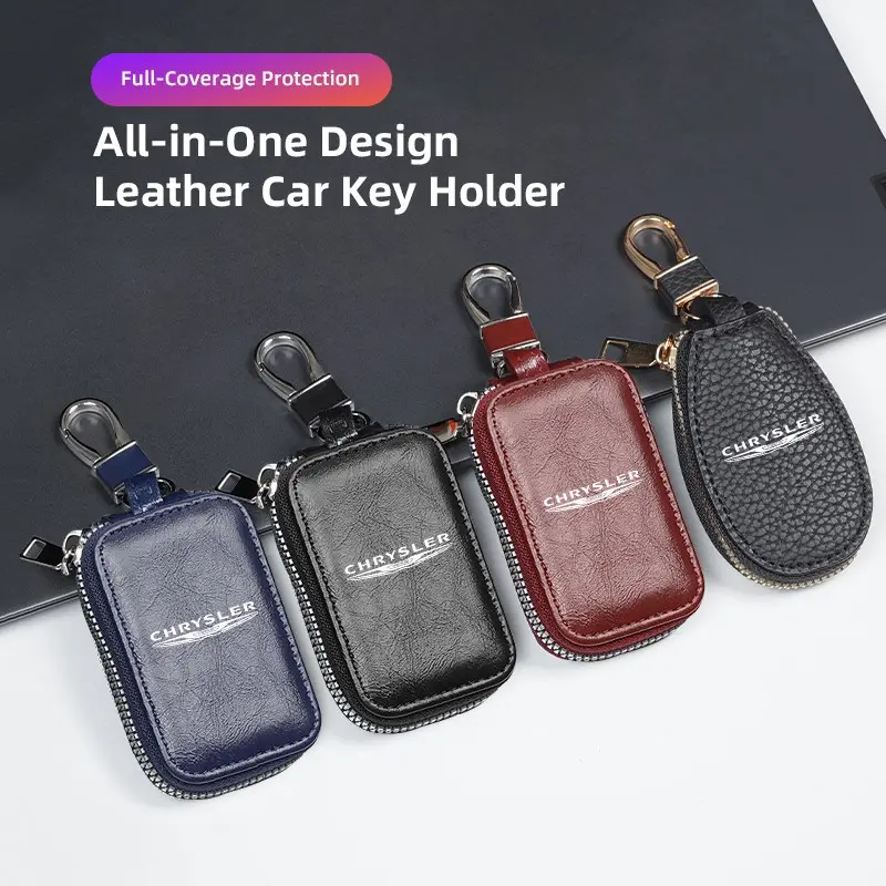 Unisex Key Bag Wallet Keychain PU Leather Zipper Women and Men's Car Key Case Waist Hanging For Chrysler 300c Pacifica Phev Voyager Sebring Aspen 200 Airflow PT Cruiser Town and Country Crossfire Concorde