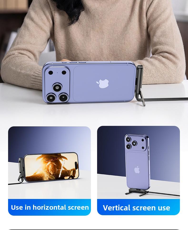 Creative Party gifts Zinc Alloy Bracket Data Cable Suitable for Apple and Samsung Dual Type-C Fast Charging CableInvisible Stand Type-C Charger Cable, 240W Super Fast Charging 2-in-1 Charging Cord & Phone Holder for Gaming, Office, Car Travel – Black