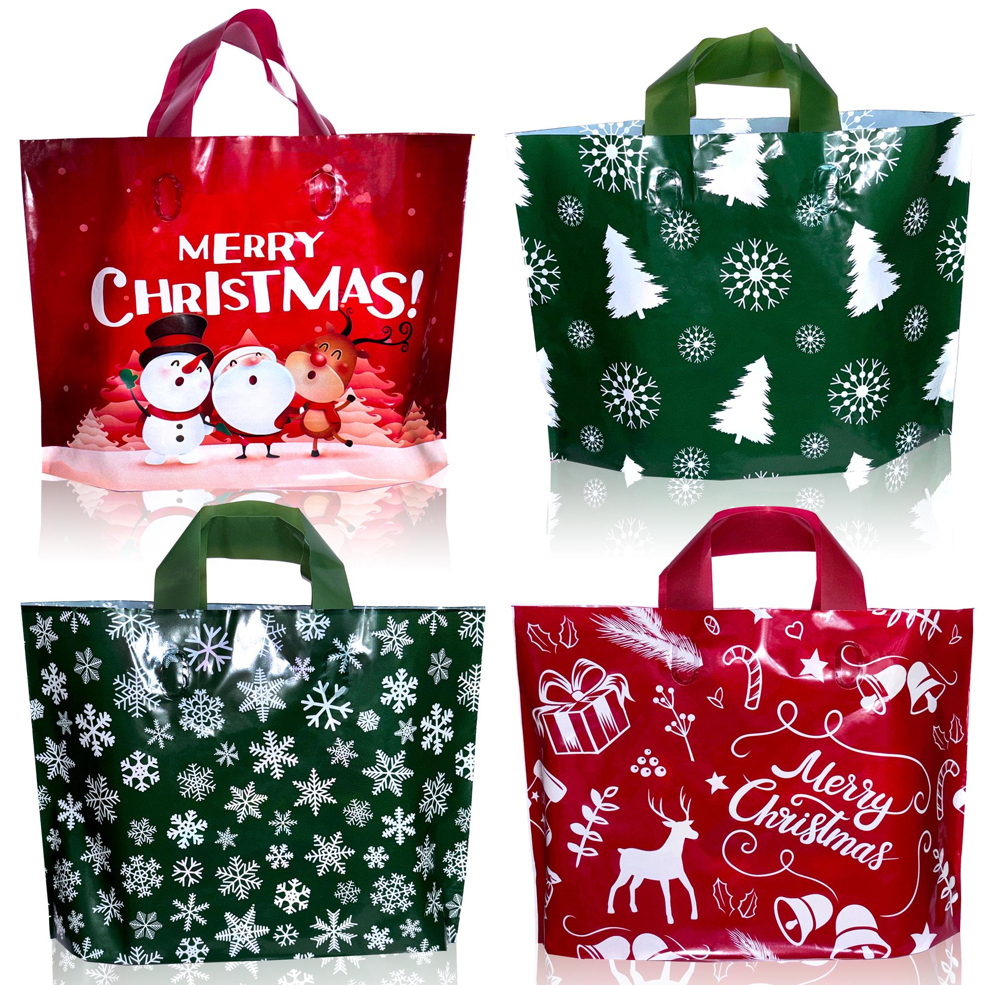Reusable Christmas Gift Bags Set of 10, Festive Santa Reindeer Snowman Designs, Durable Handles for Holiday Parties & Surprises, Party Gift Bags, Goody Bags, Goodie Bag Stuffers, Party Favors, Party Gift Packs, Party Supplies