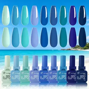 JR 9 PCS 0.5oz Glossy Nail Gel Art Polish Set, Same Color Same bottle Ocean Blue light Blue Sky Blue Gel Nail Set, UV LED Soak Off Polish Set, Home DIY Gift Blue Set