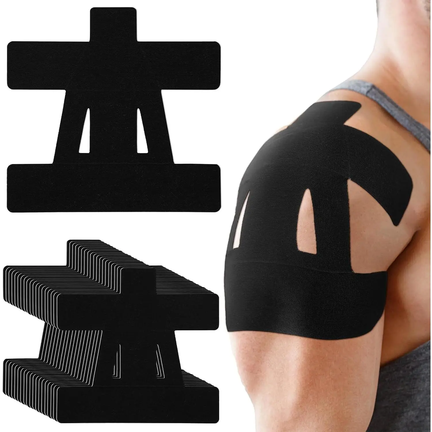 20 Count Kinesiology Tape for Shoulder Pain Relief Pre Cut Sports Waterproof Breathable Enhance Elastic Kinesiology Athletic Tape for Shoulder Support and Muscle Baseball Sports(Black)